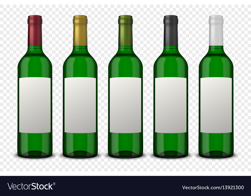 Set 5 realistic green bottles wine Royalty Free Vector Image