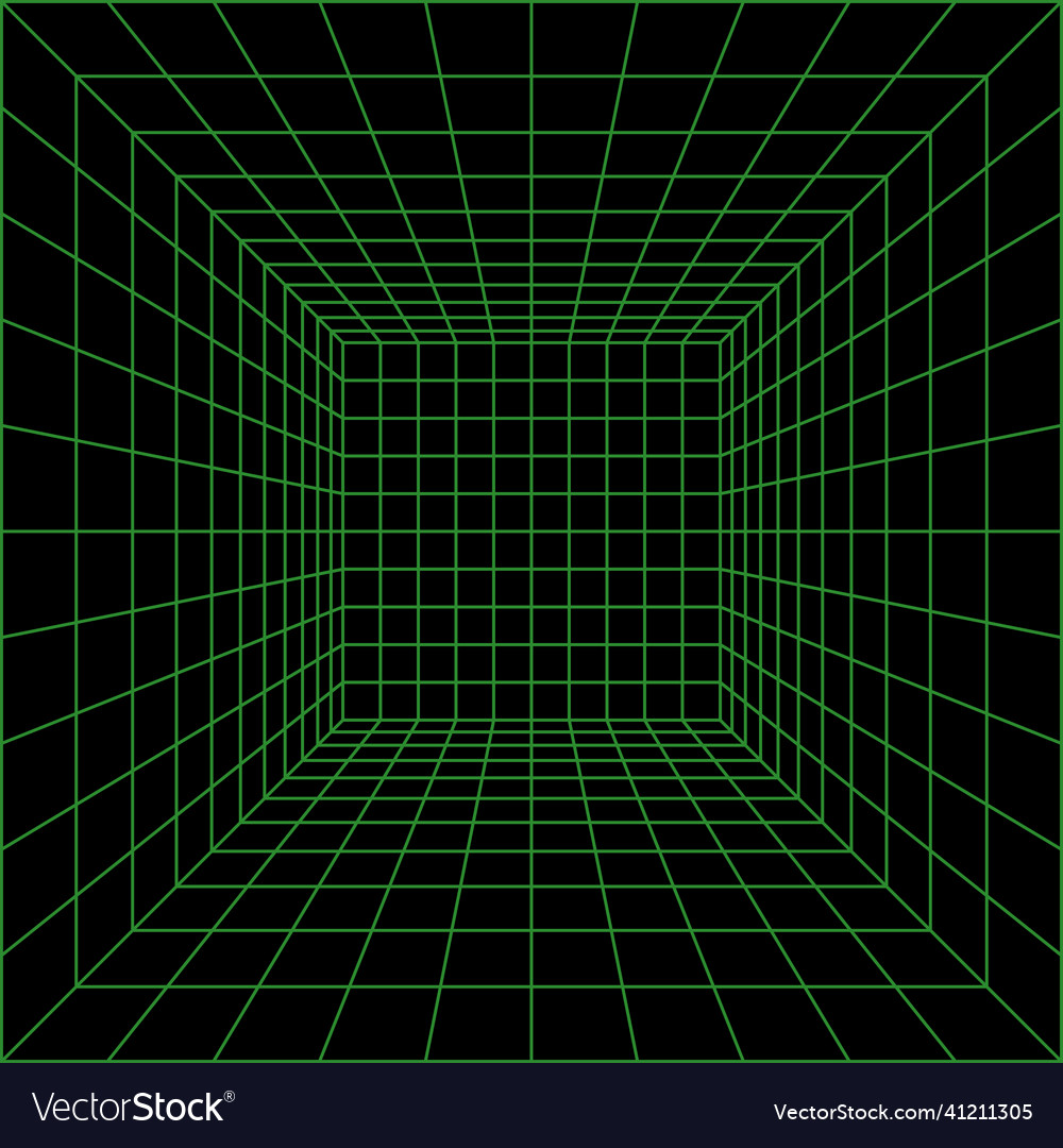 Wireframe perspective cube 3d grid room Royalty Free Vector