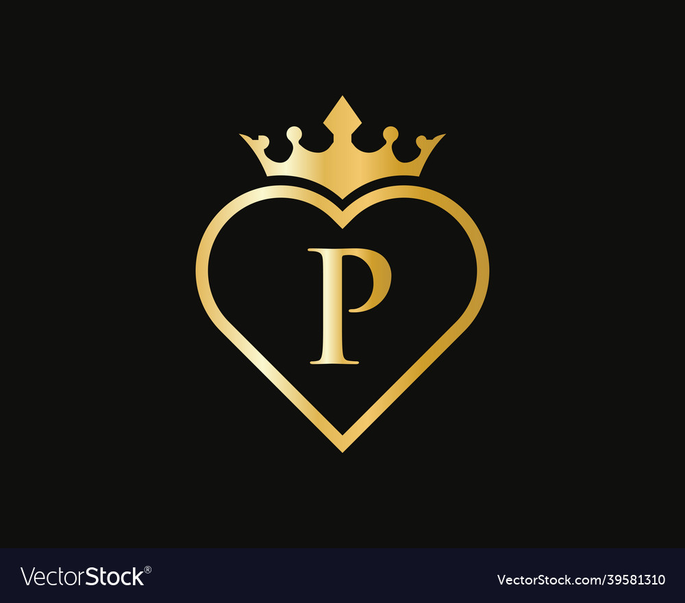 Elegant p logo with crown and love shape heart Vector Image