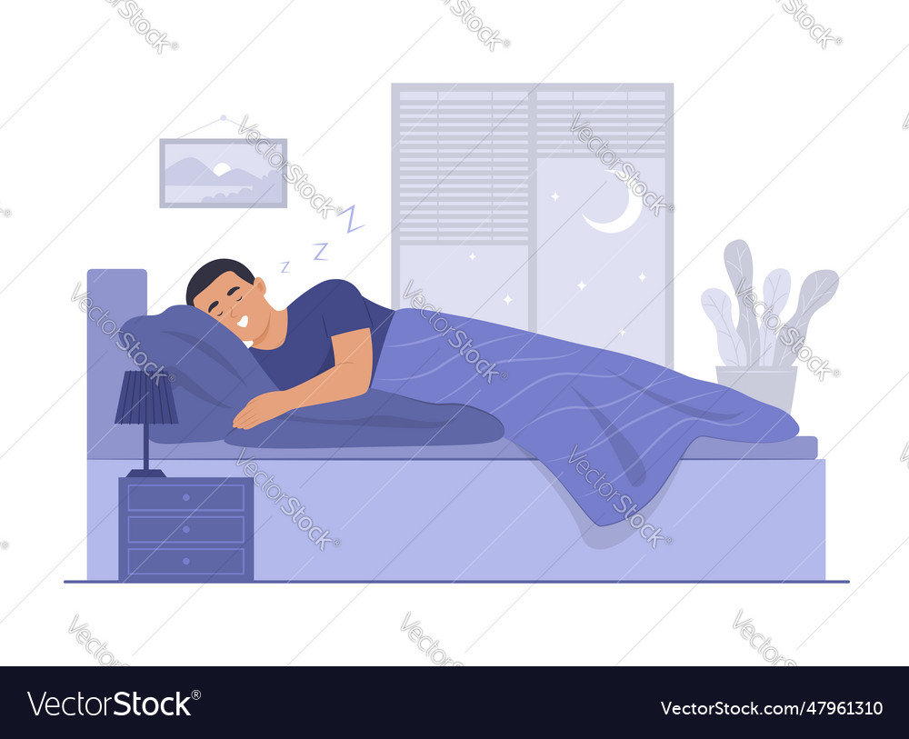 Man sleeping in bed and snoring at night