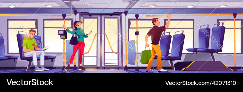 Public transport bus interior with passengers Vector Image
