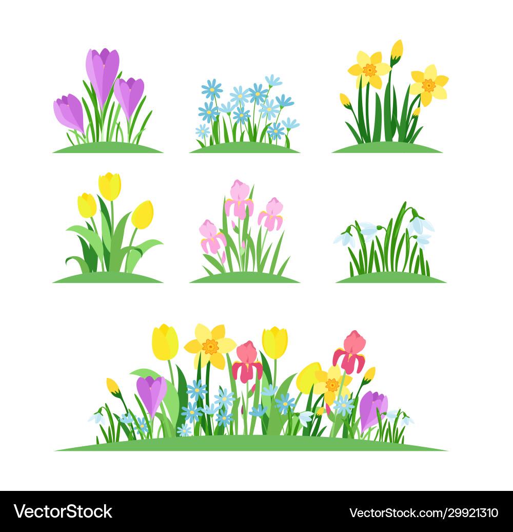 Spring flowers flat set Royalty Free Vector Image