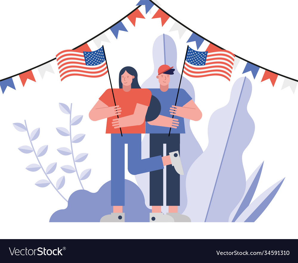 Voters couple with usa flags election day Vector Image