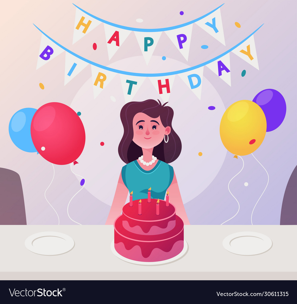 Character happy woman celebrate birthday Vector Image