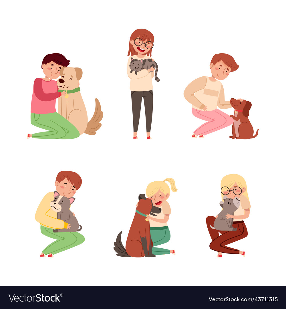 Happy people with their pets set pet owners Vector Image