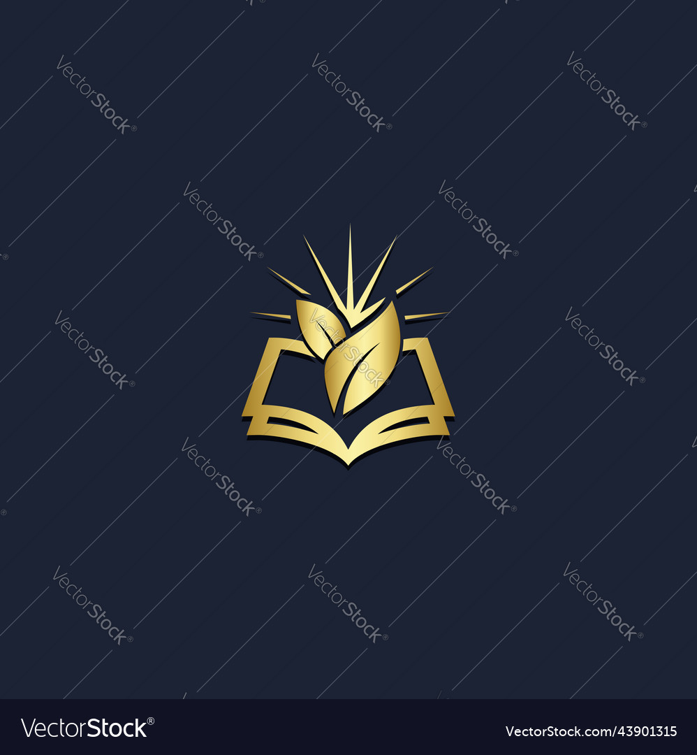 Open book leaf eco gold logo Royalty Free Vector Image