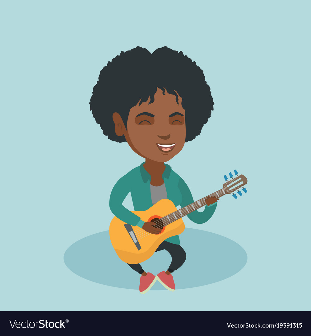 Young african woman playing the acoustic guitar Vector Image