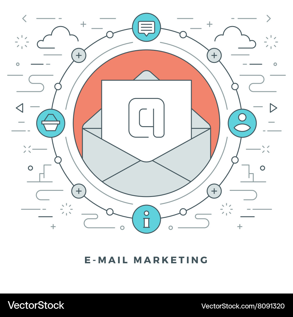 Flat line e-mail marketing concept Royalty Free Vector Image