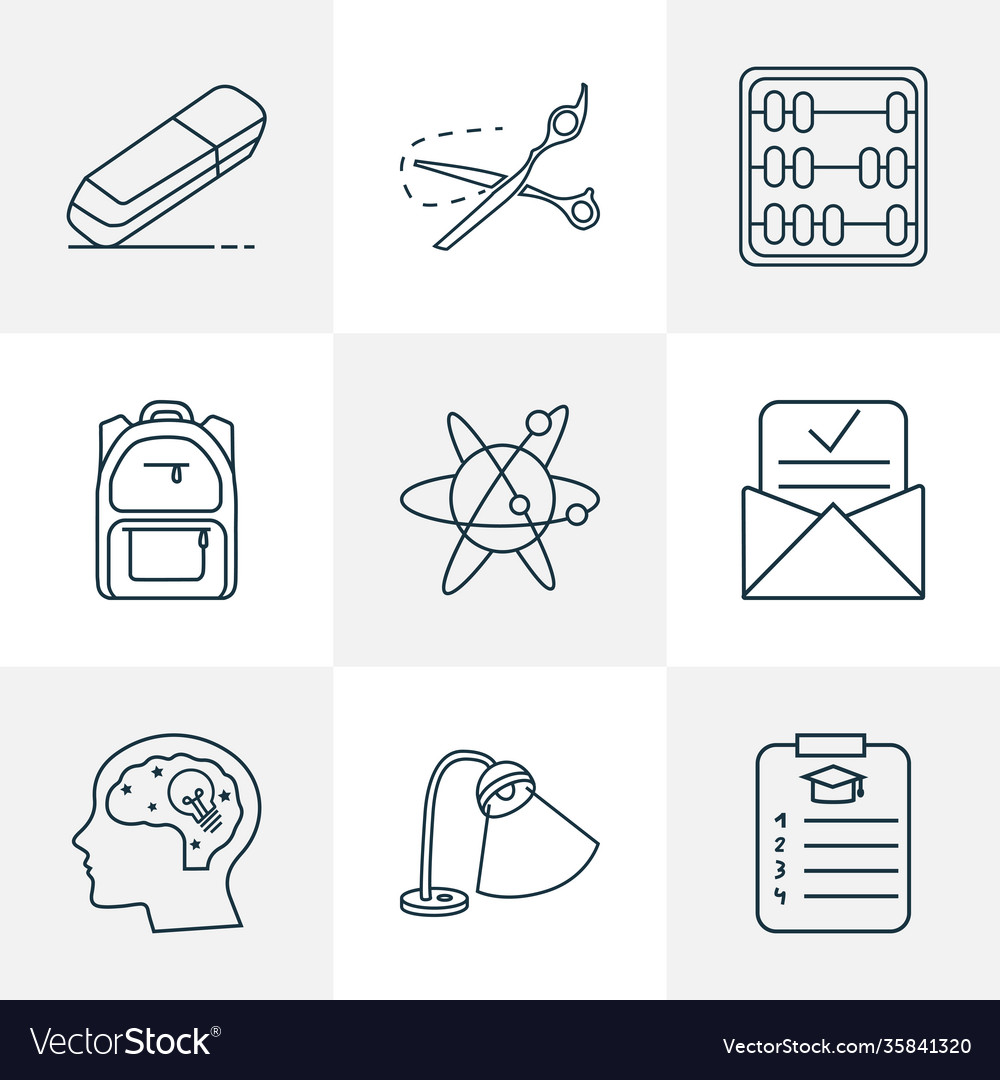 School icons line style set with study program Vector Image