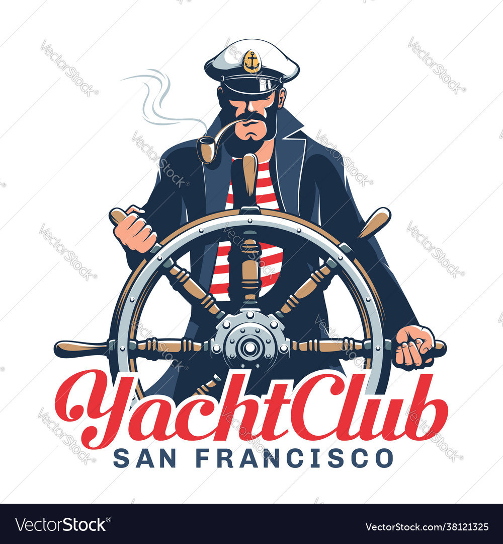 Captain hold helm - yacht club emblem Royalty Free Vector