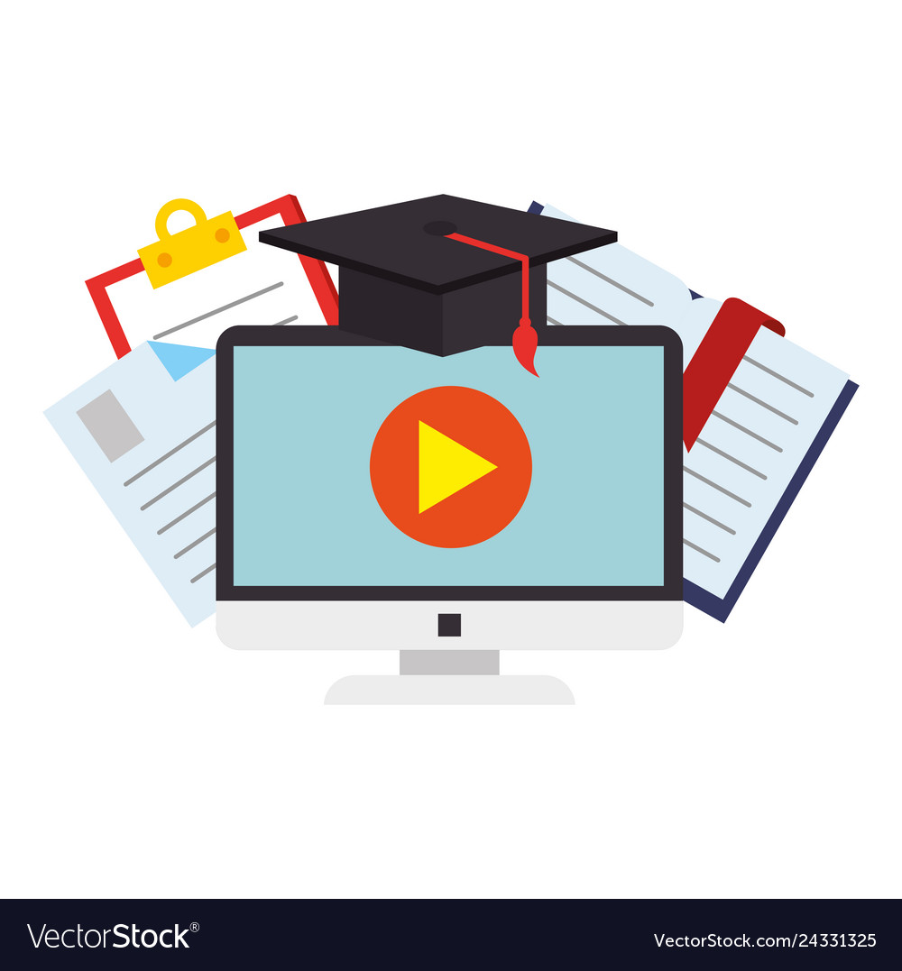 Computer with elearning icons Royalty Free Vector Image