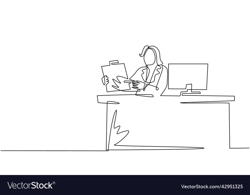 Continuous one line drawing smiling banking clerk Vector Image