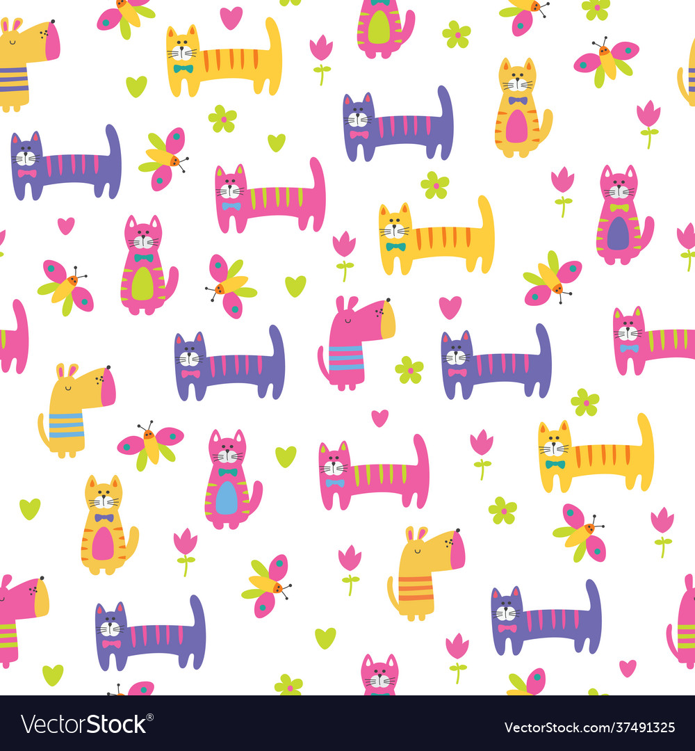 Cute cartoon doodle cats and dogs seamless