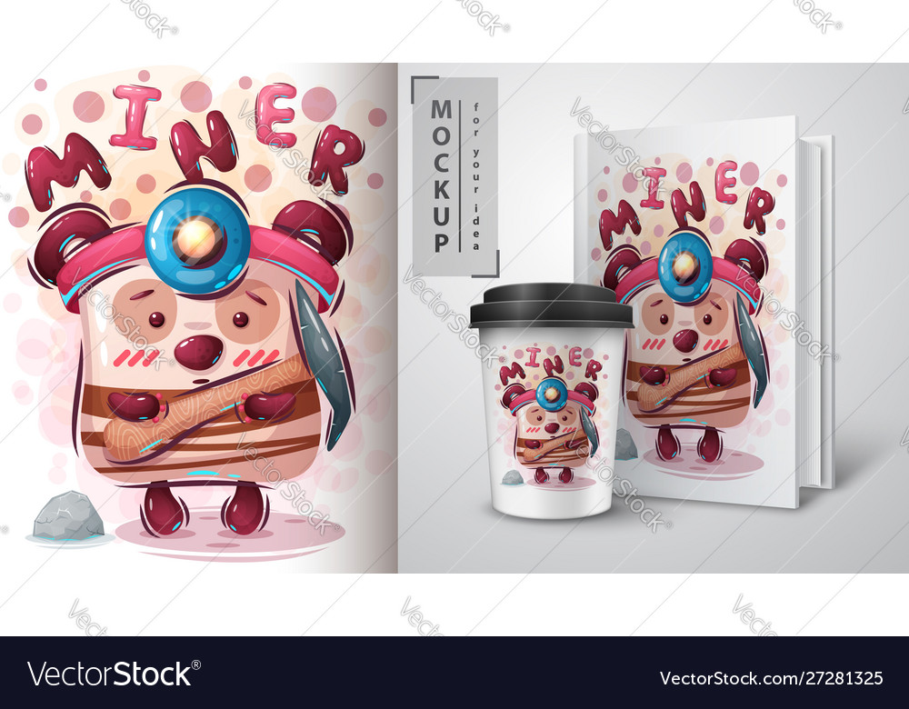 Cute miner poster and merchandising Royalty Free Vector