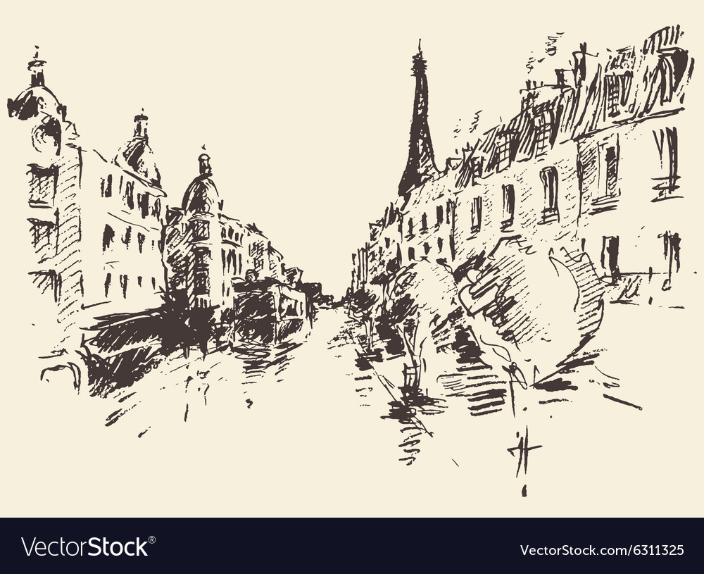 Streets paris france vintage drawn