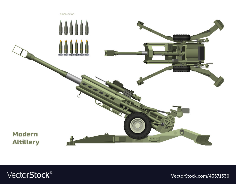 Artillery isolated 3d cannon top side view Vector Image
