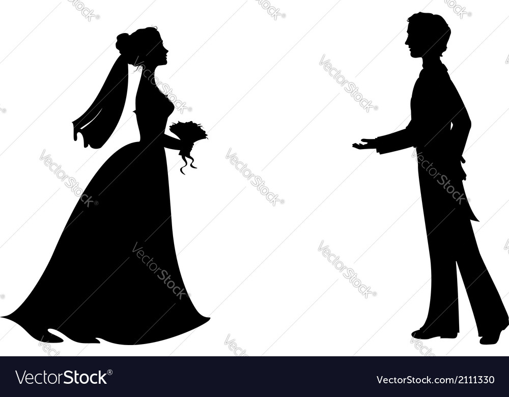 Download Silhouettes of bride and groom Royalty Free Vector Image