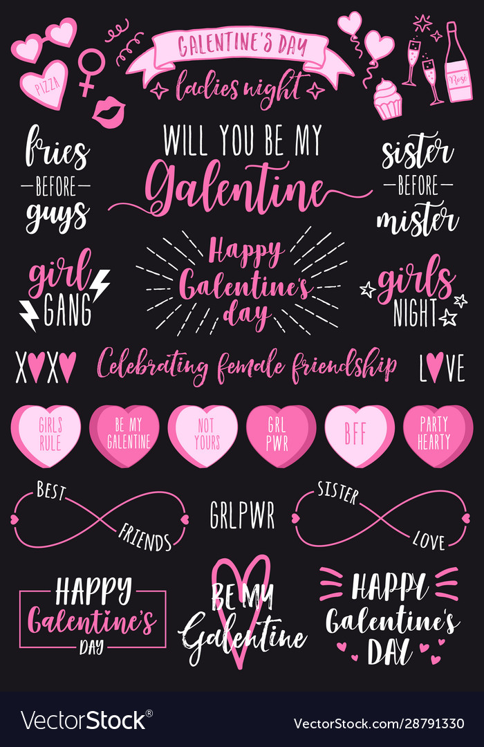 Valentines day galentines day female party set vector image Valentines day galentines day female party set