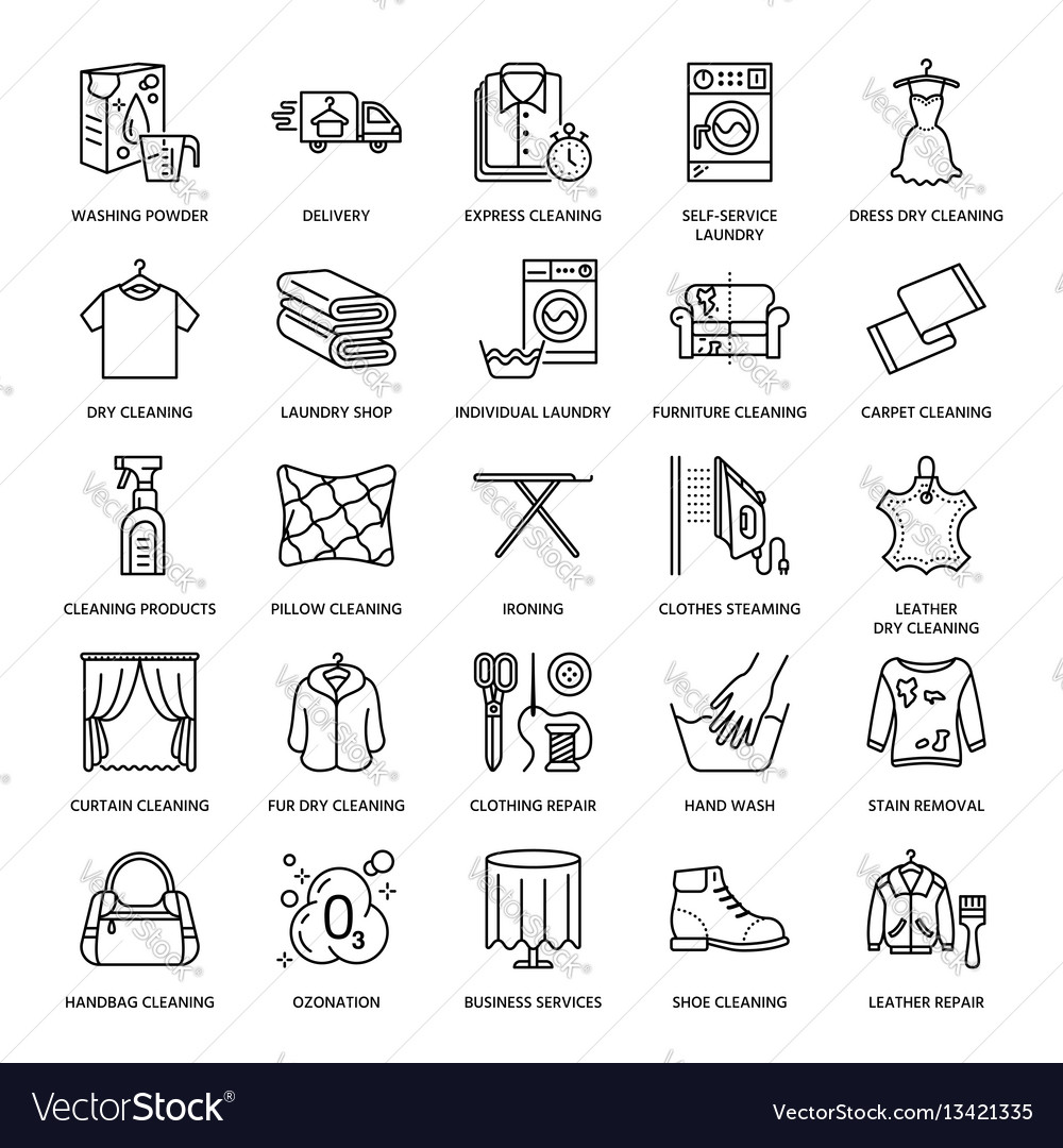 Dry Cleaning Laundry Line Icons Launderette Vector Image