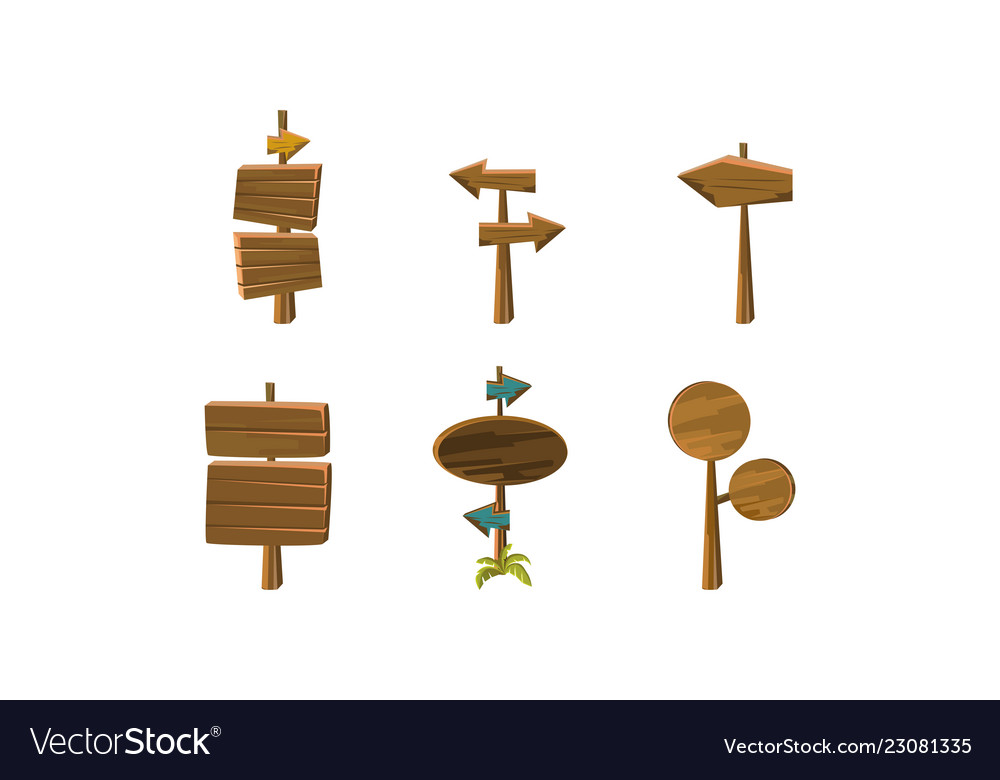 Flat set of wooden arrows and signboards