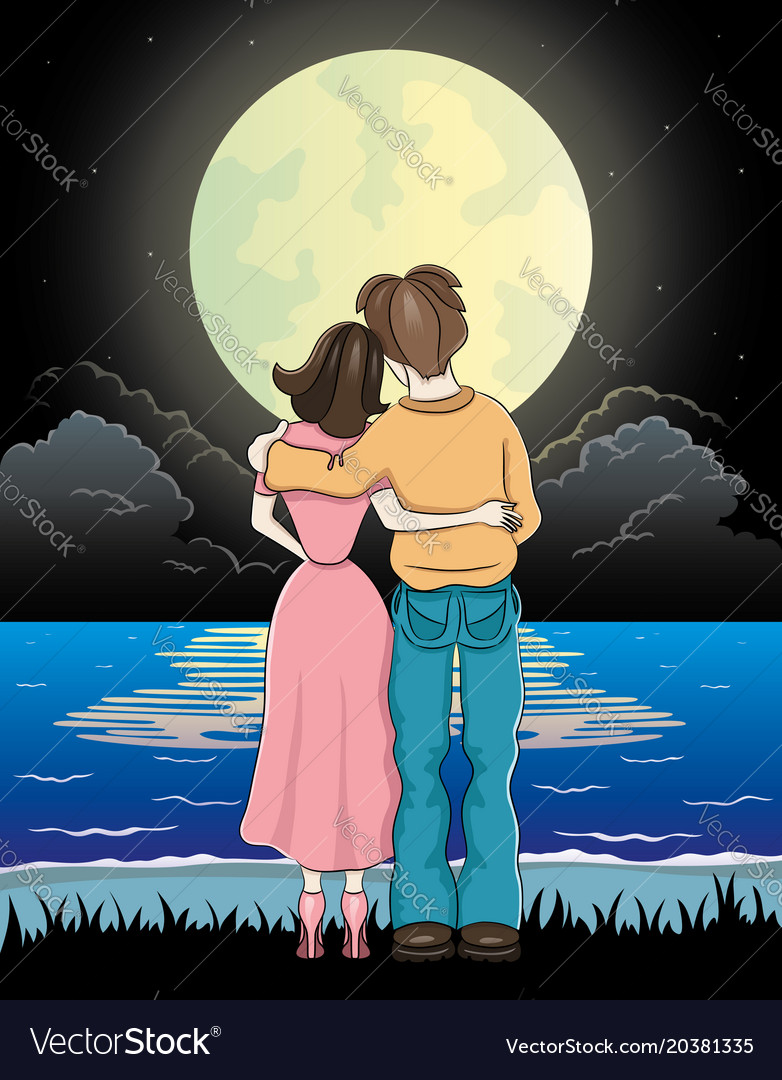 Romantic couple and moonlit night Royalty Free Vector Image