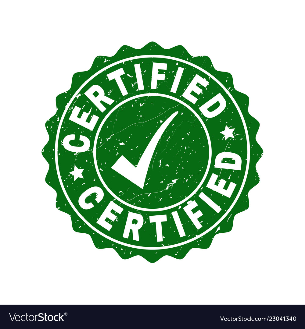 Certified scratched stamp with tick Royalty Free Vector