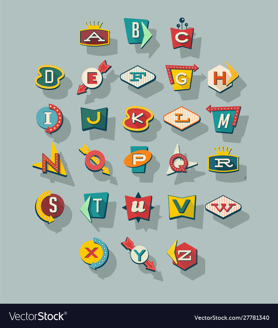 Dimensional retro style signs alphabet vector image Dimensional retro style signs alphabet