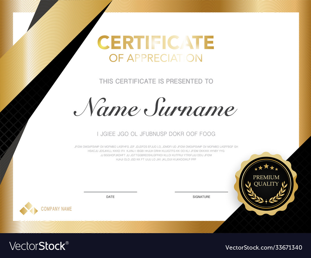 Diploma certificate template black and gold color Vector Image