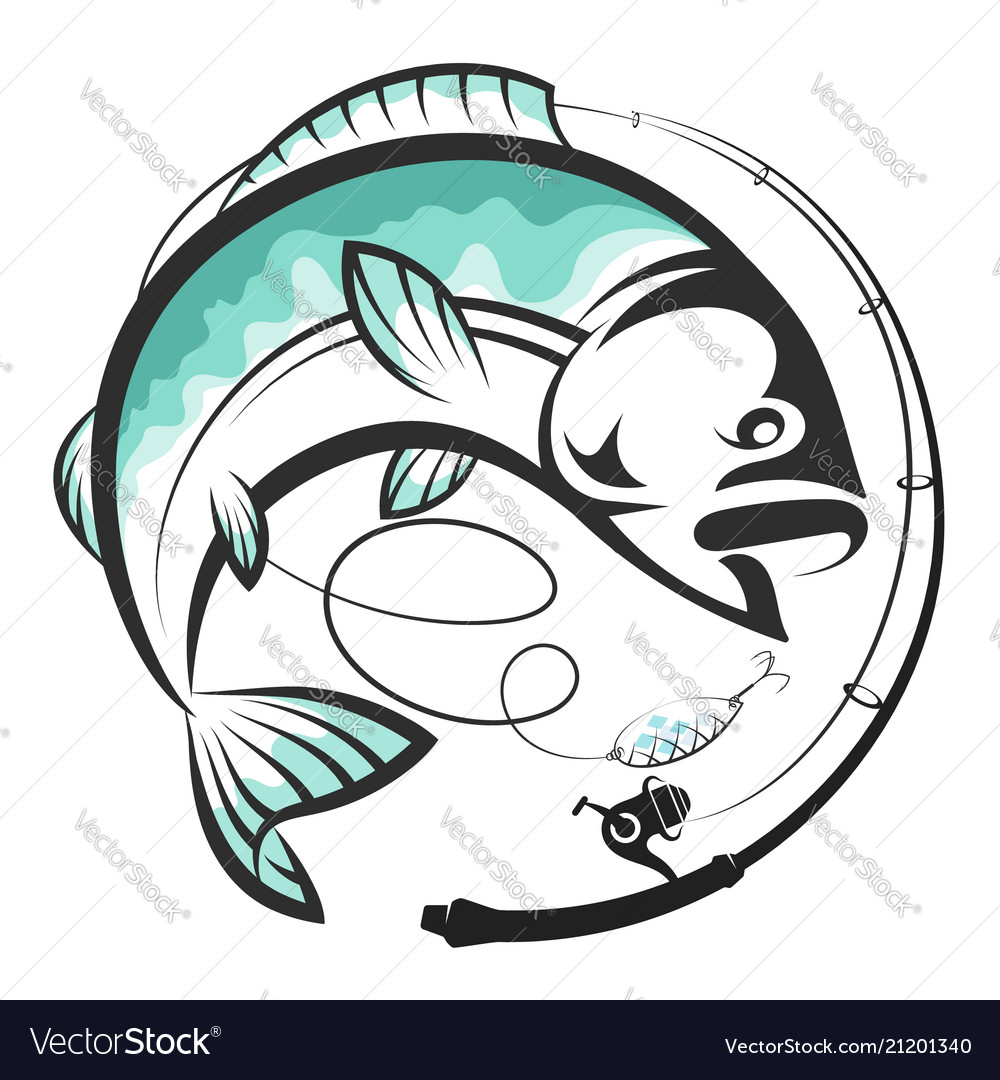 Fishing rod and fish on hook Royalty Free Vector Image