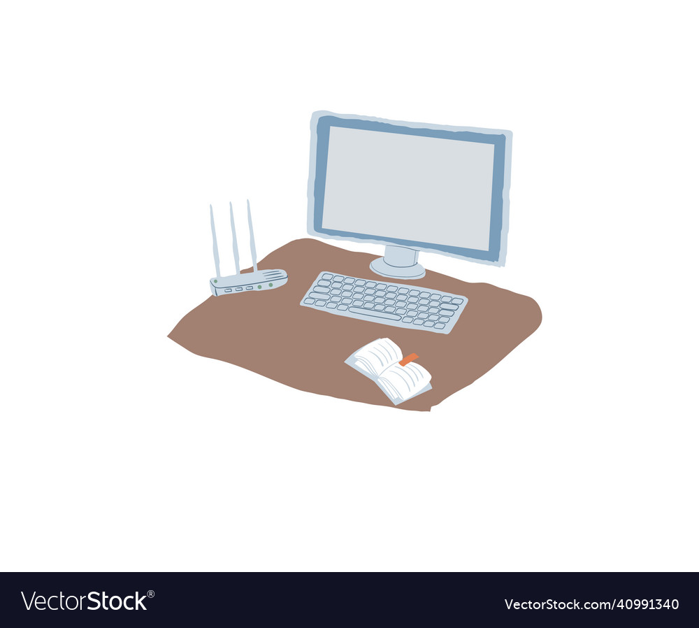 Flat cartoon computer monitor and keyboard Vector Image