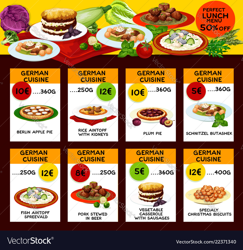 German Cuisine Traditional Dishes Menu Royalty Free Vector