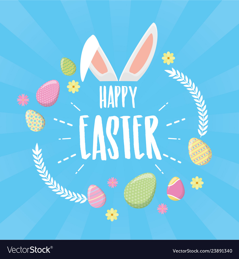 Happy easter ears flowers eggs Royalty Free Vector Image