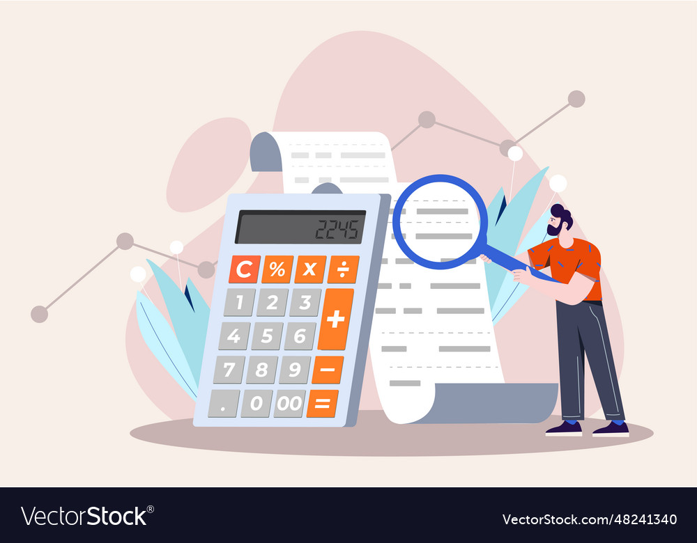 Man with income calculation Royalty Free Vector Image