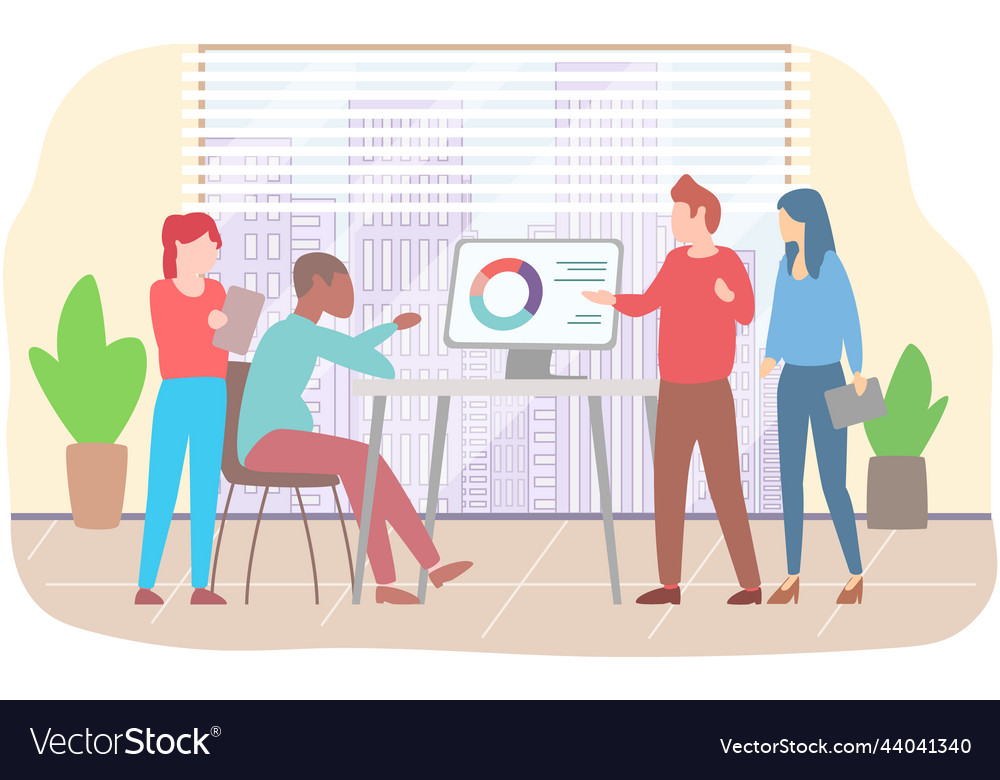 Manager makes a presentation of statistical Vector Image