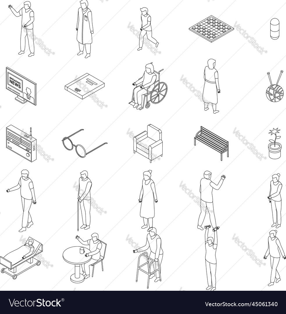 Nursing home icons set outline Royalty Free Vector Image