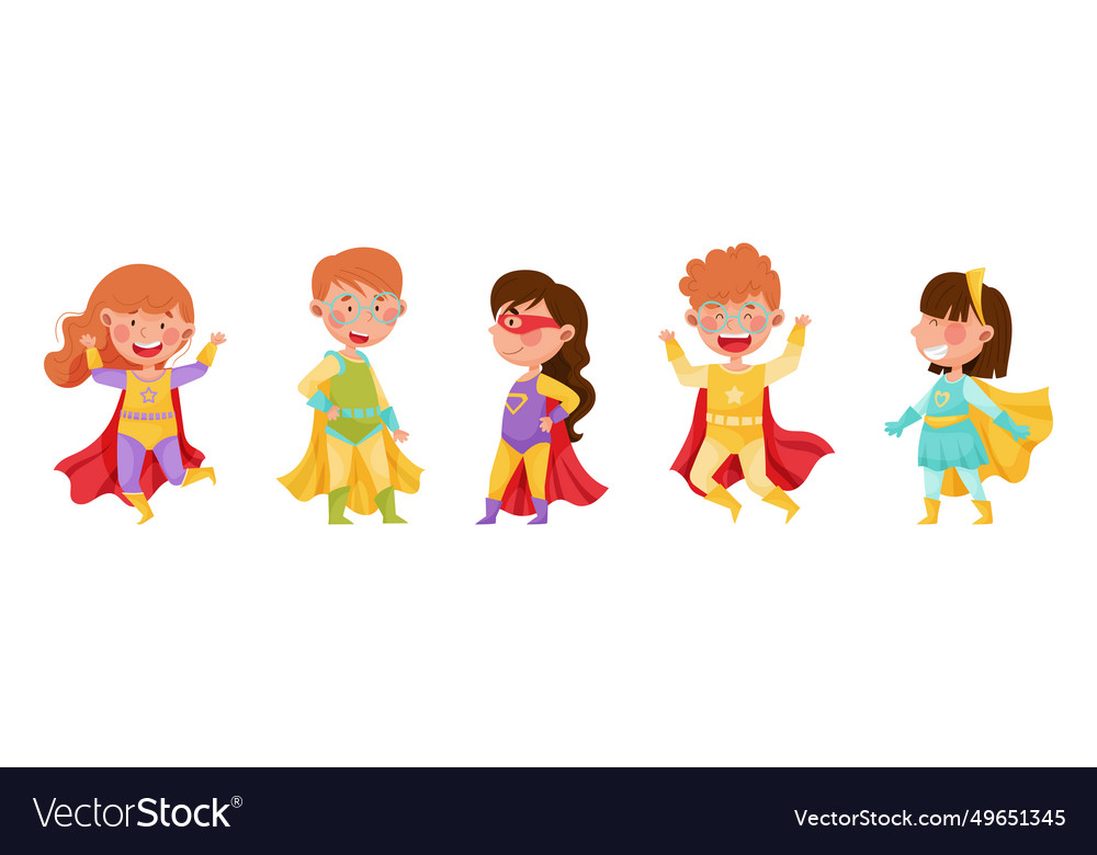 Cute boy and girl in superhero costume with cloak Vector Image