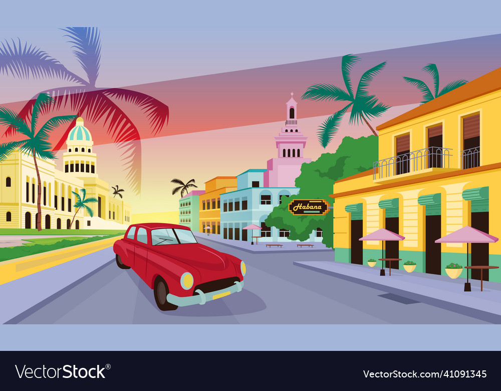 Havana landscape flat color Royalty Free Vector Image