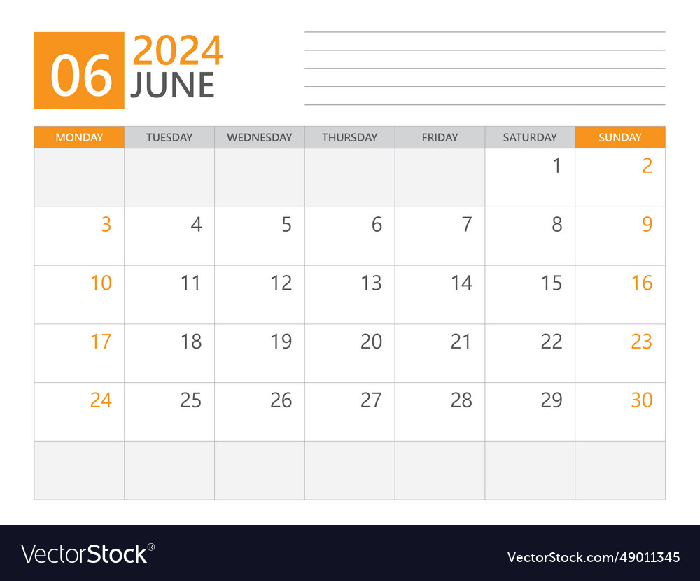 June 2024 template calendar planner week Vector Image