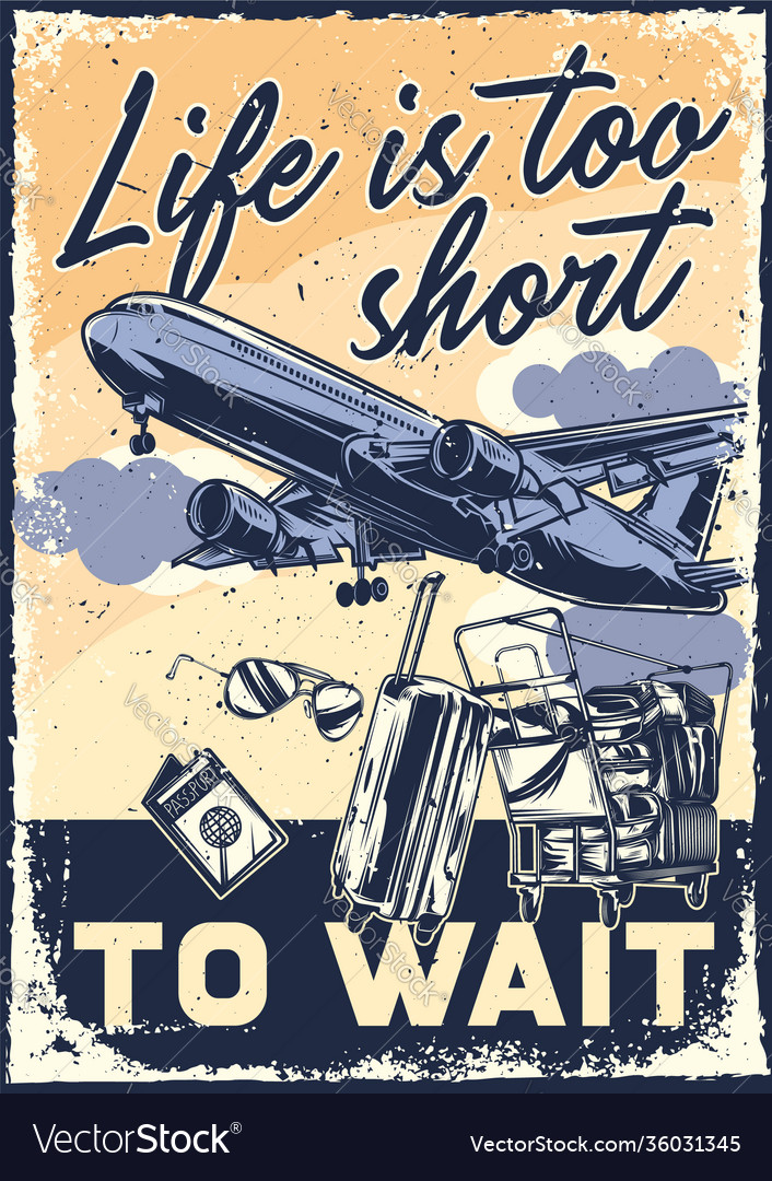 Poster design with a airplane and travelling Vector Image