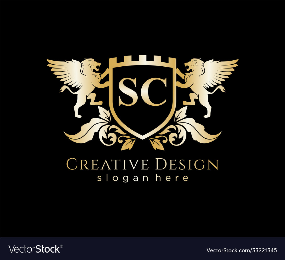 Sc letter initial with lion royal logo template Vector Image