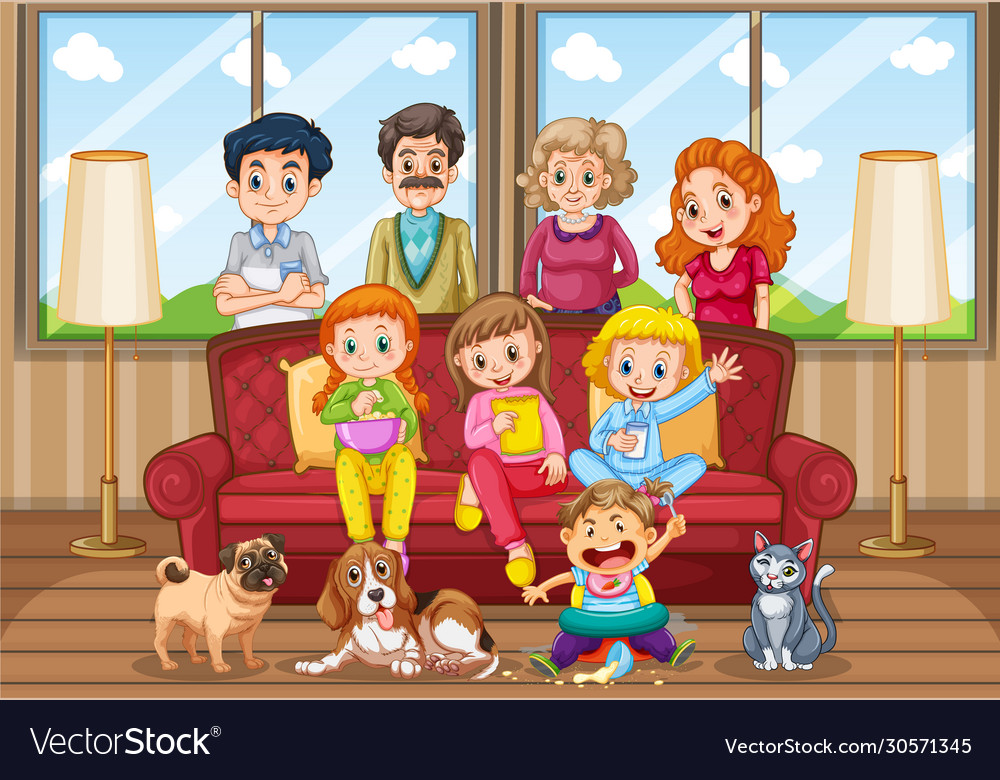 Scene With People Staying At Home Family Vector Image