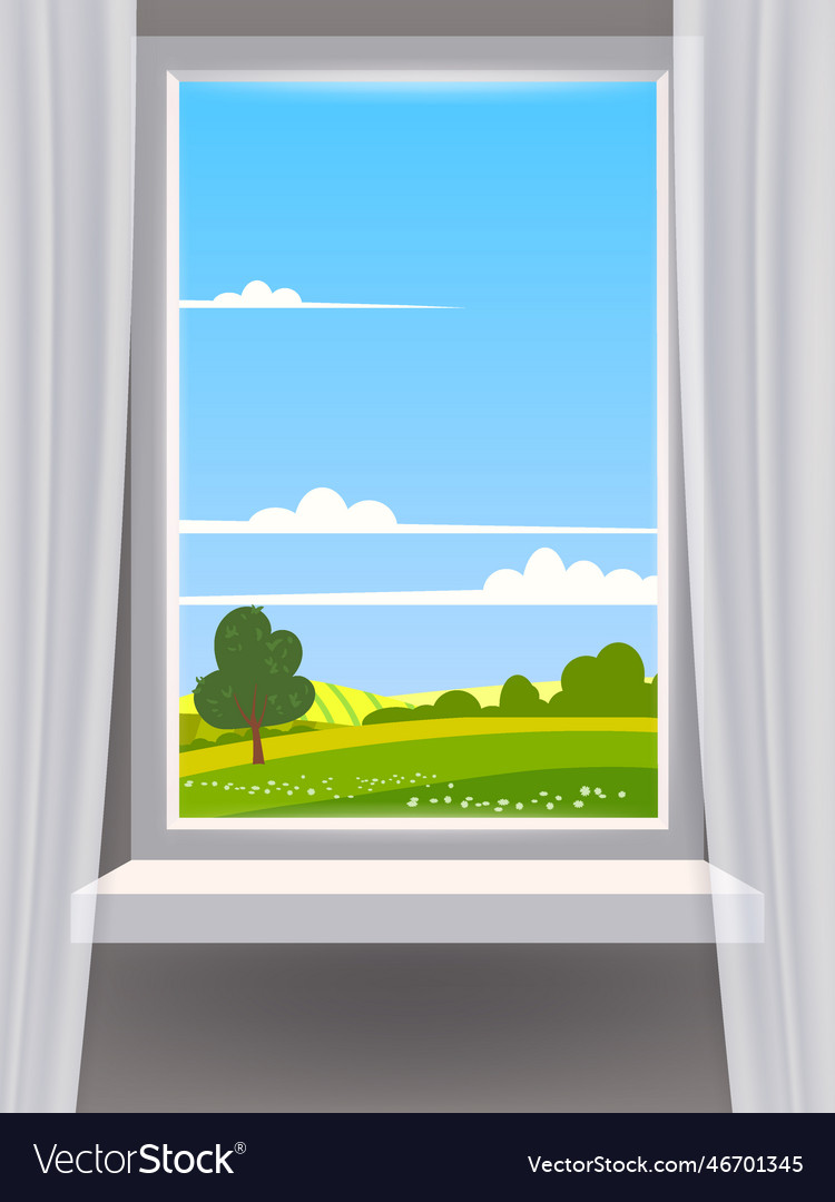 Window view interior farm rural summer landscape Vector Image