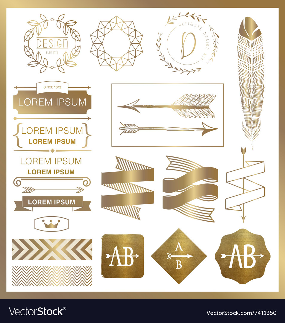 Set of gold graphic design elements