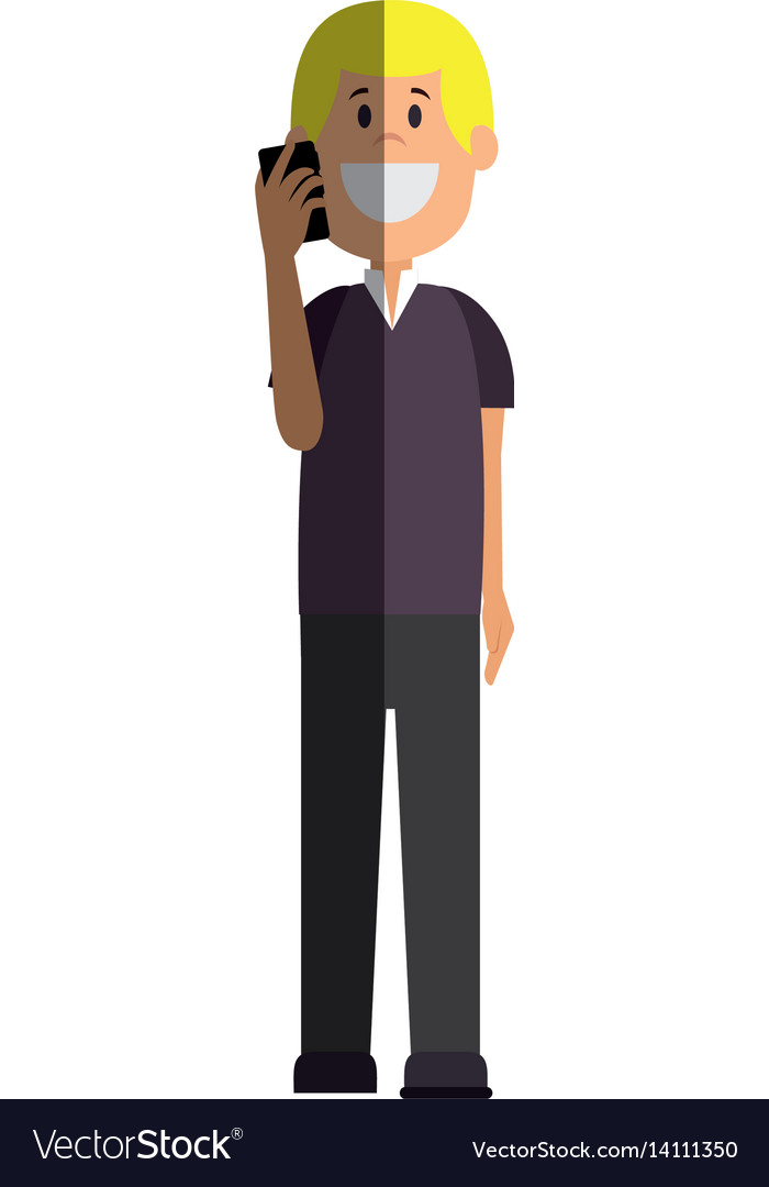 Young man with smartphone avatar character