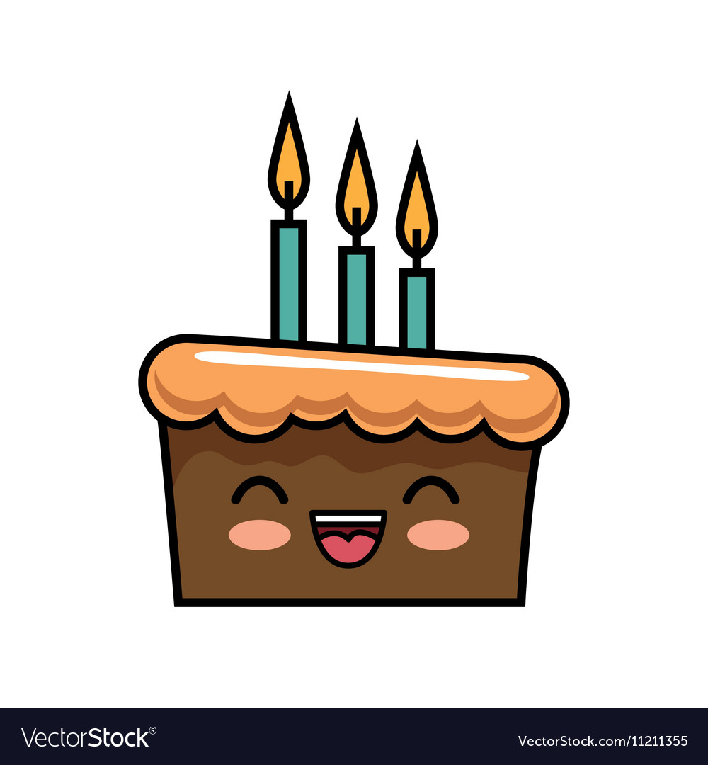 Cute kawaii cake chocolate candles happy Vector Image