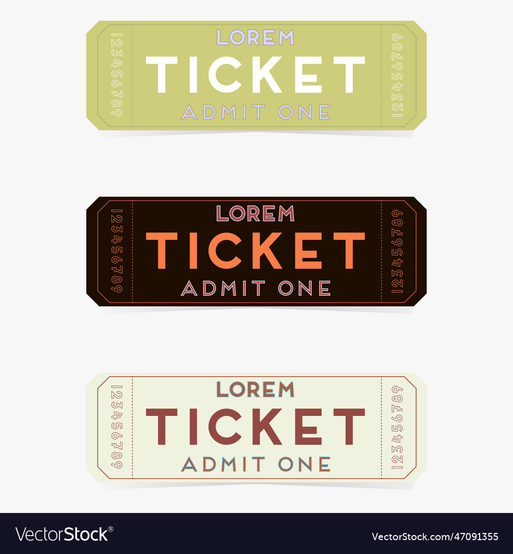 Three ticket templates in different colors Vector Image