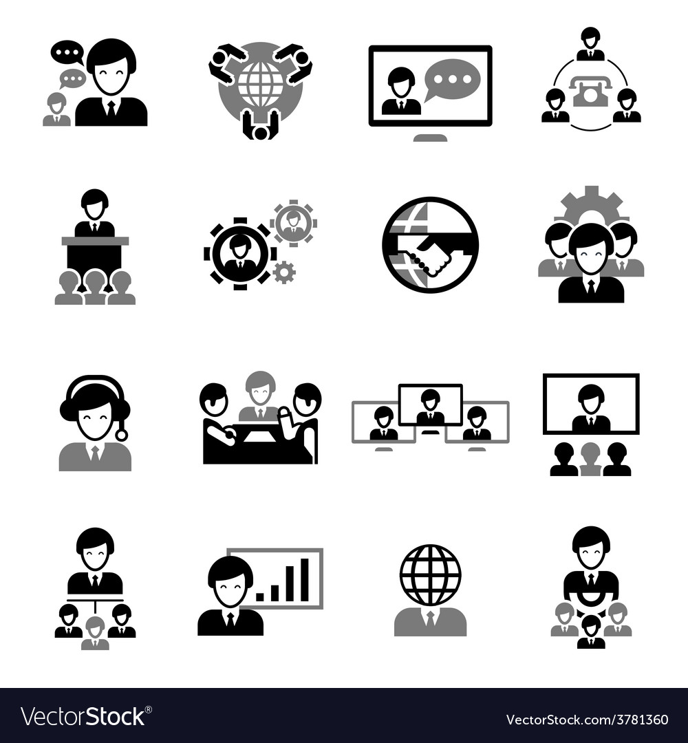 Business meeting icons black Royalty Free Vector Image