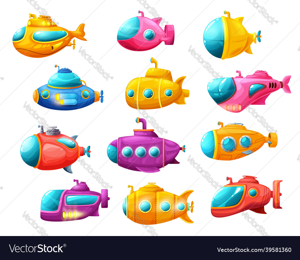 Cartoon isolated underwater sea submarines Vector Image