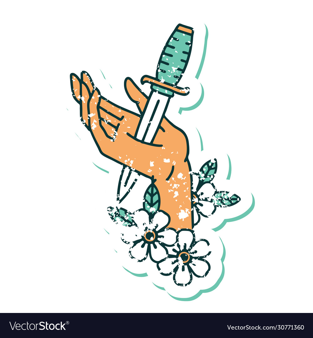 Distressed sticker tattoo style icon a dagger Vector Image