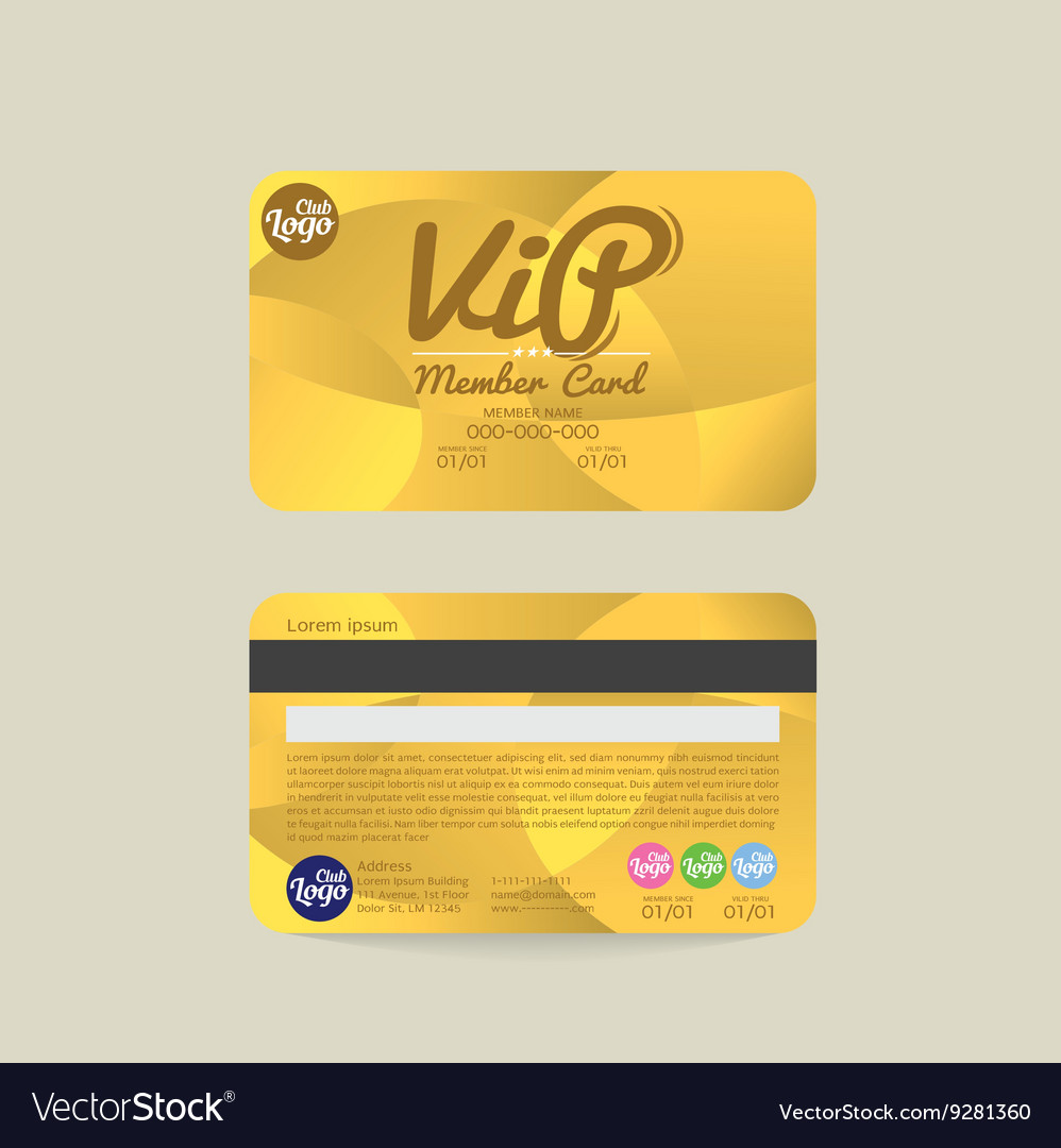 Front and back vip member card template Royalty Free Vector For Membership Card Template Free